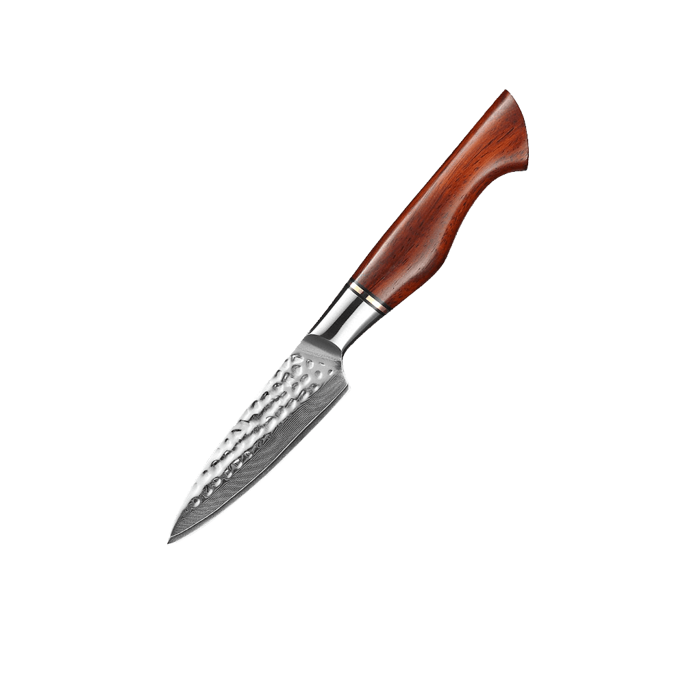 Ushi Kama Itachi paring urtekniv 90 mm med tsuchime hamret overflade og oliventræhåndtag