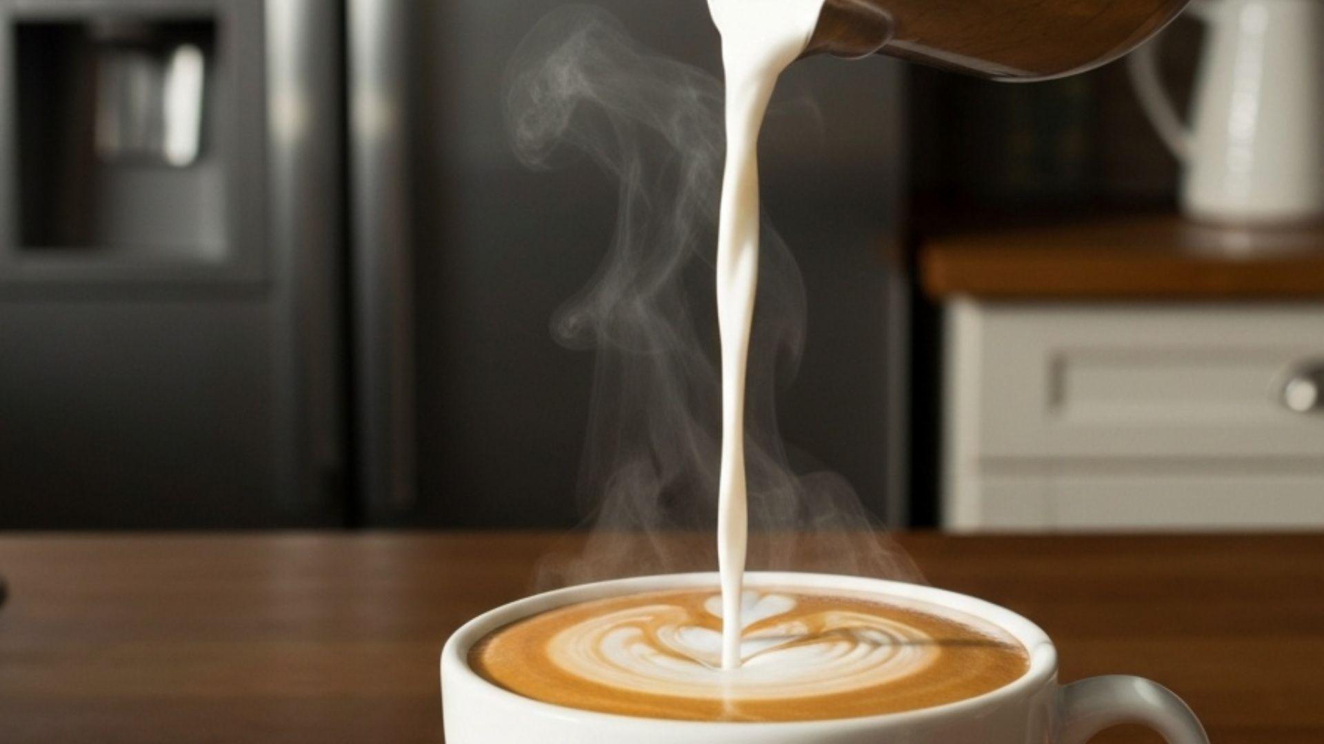 Tyk mælkeskum hældes i espresso til latte art i skandinavisk køkken