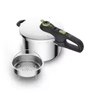 Tefal Secure Trendy trykkoger på 6 liter i rustfrit stål med medfølgende dampkurv