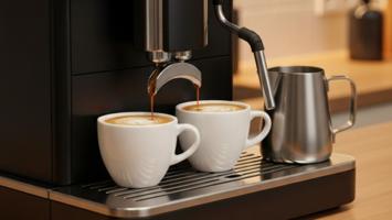 Fuldautomatisk espressomaskine brygger dobbelt espresso med crema i skandinavisk køkken