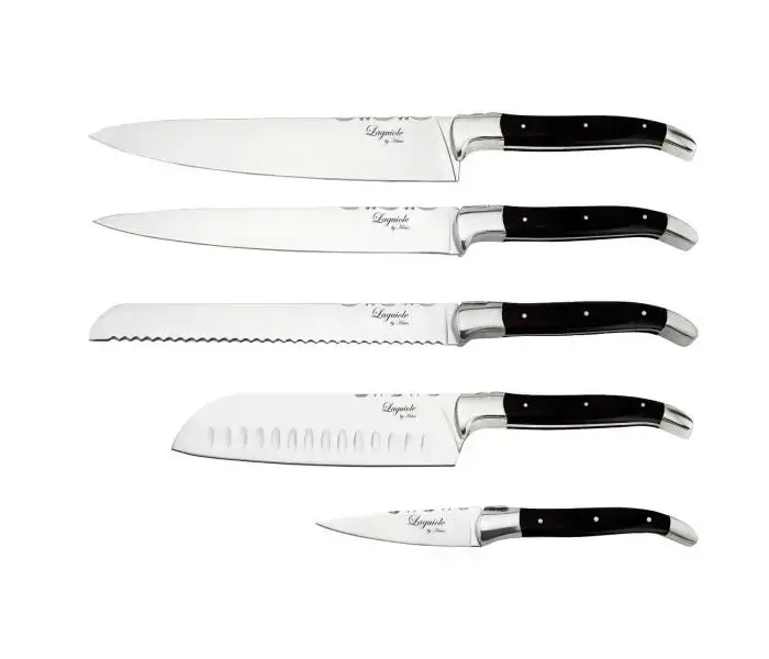 Laguiole by Haws knivsæt 5 dele i sort ibenholt på køkkenbord
