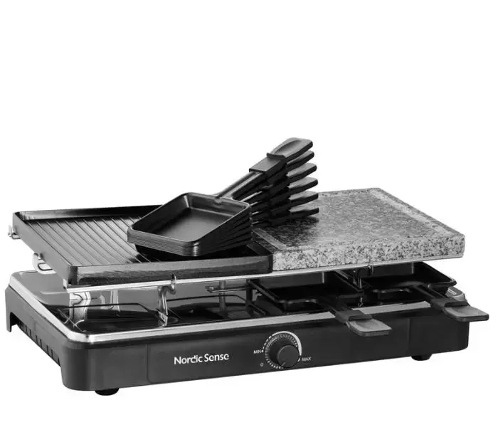 Nordic Sense Raclette til 8 personer med naturstensplade og vendbar grillplade