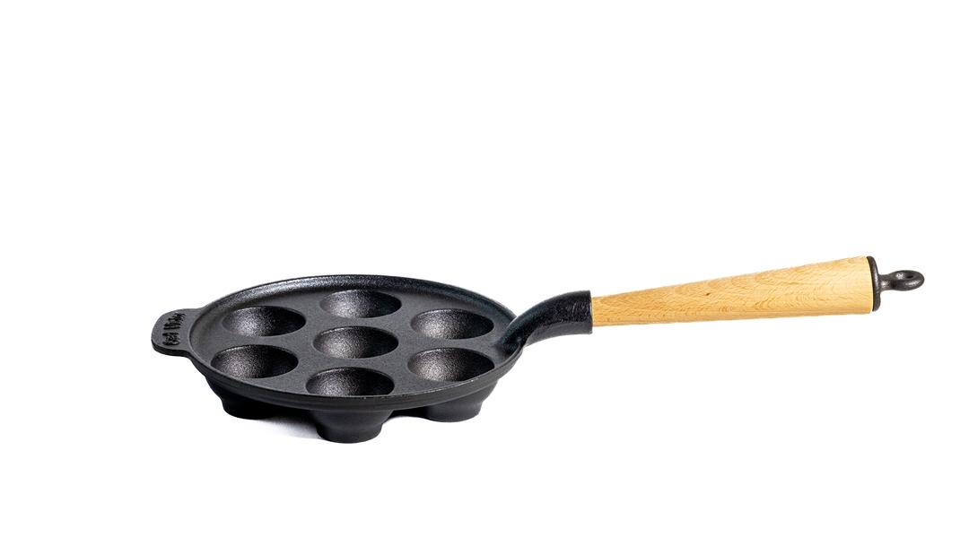 Carl Victor støbejern æbleskivepande Ø21 cm med bøgehåndtag (7 huller)
