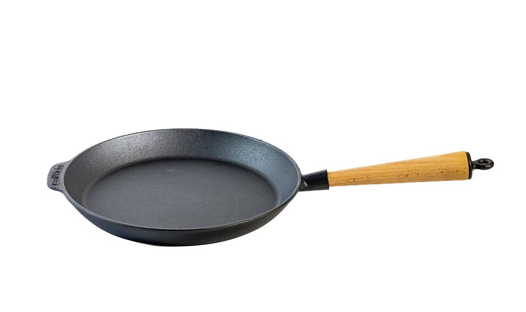 Carl Victor Støbejernspande med træhåndtag i bøg Ø28 cm
