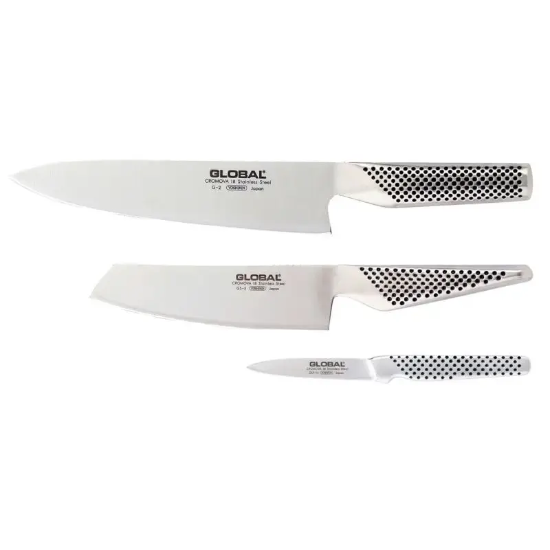 Global knivsæt med kokkekniv, urtekniv og skrællekniv i japansk stål