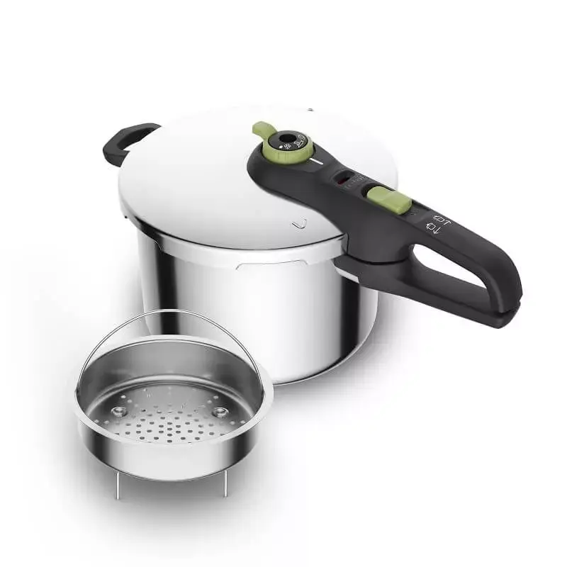 Tefal Secure Trendy trykkoger på 6 liter i rustfrit stål med medfølgende dampkurv