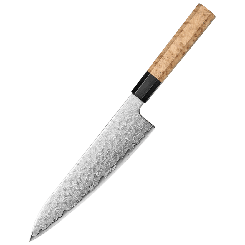 Ushi Ao bozu Gyuto 210 mm japansk kokkekniv med Aogami 2 kerne i 49 lag damaskus