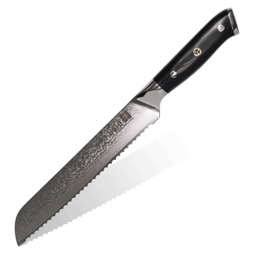 Ushi Brødkniv 230mm i 67-lags damaskusstål med G-10 håndtag