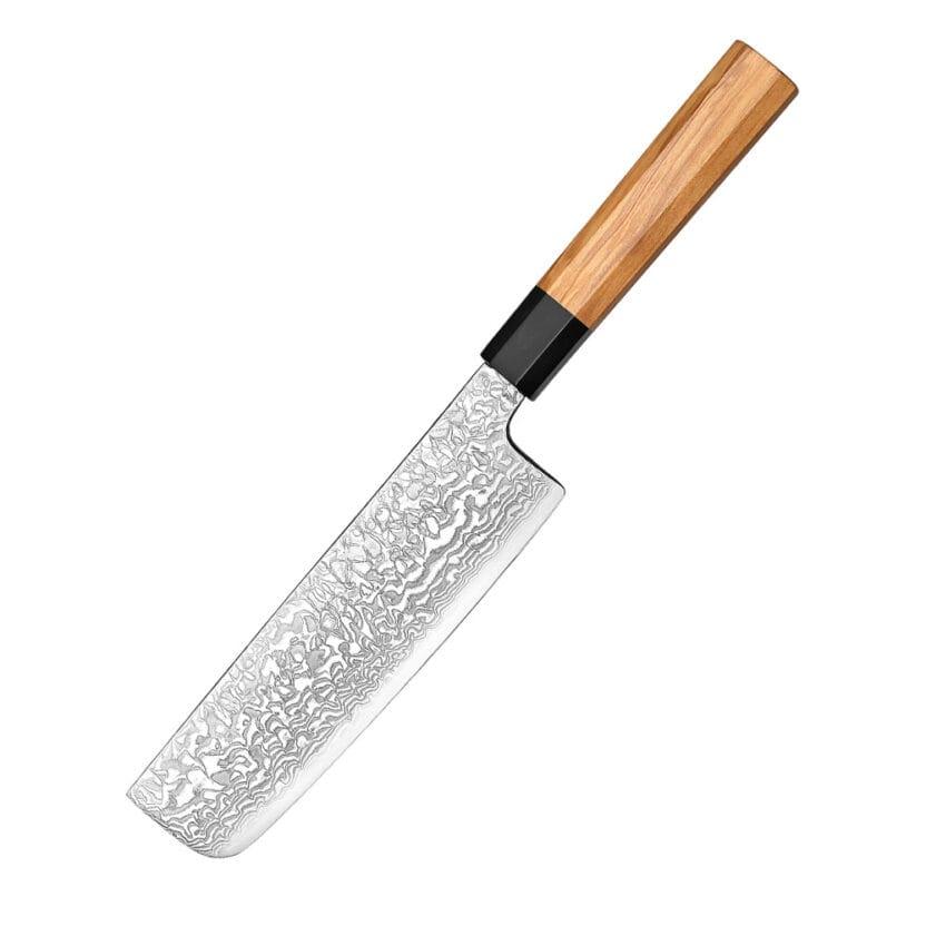 Yuki-onna Nakiri 180 mm japansk grøntsagskniv damaskusstål oliventræ wa-skaft buffelhorn