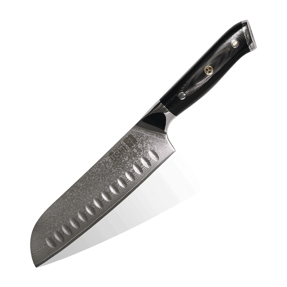 Ushi Santoku 175 mm japansk allround kokkekniv i 67-lags damaskus med VG-10 kerne